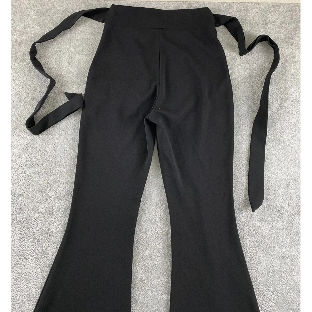 Windsor Womens Black High Waisted Flare Bell Bottom Pants with Side Ties Size S
